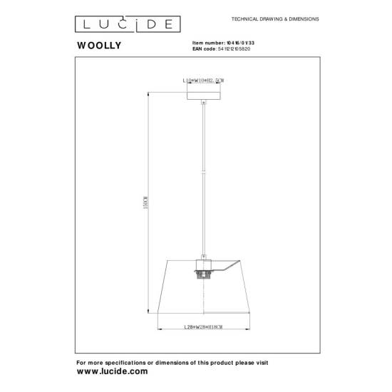 WOOLLY Lampa wisząca 1xE27 10416/01/38 Lucide - zdjęcie dodatkowe 3
